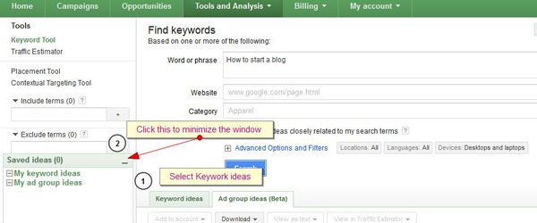 How to use Google's Keyword Tool