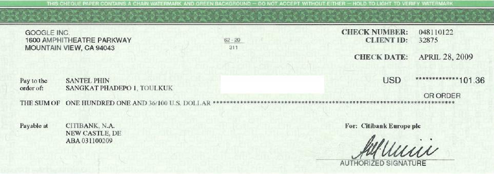 adsense cheque